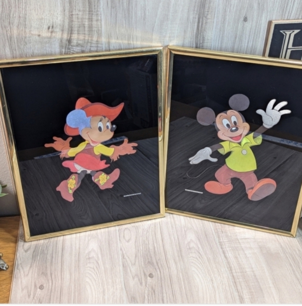 Vintage Walt Disney Wall Art Mickey Mouse Minnie Mouse Foil Pictures
